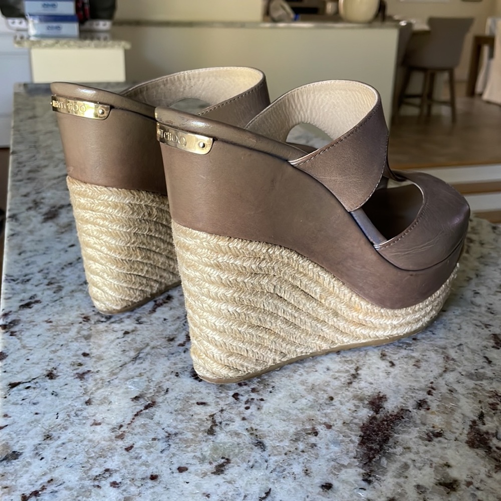 Jimmy Choo Vachette Leather Pebble Wedge Sandals Size 38 - Picture 12 of 15